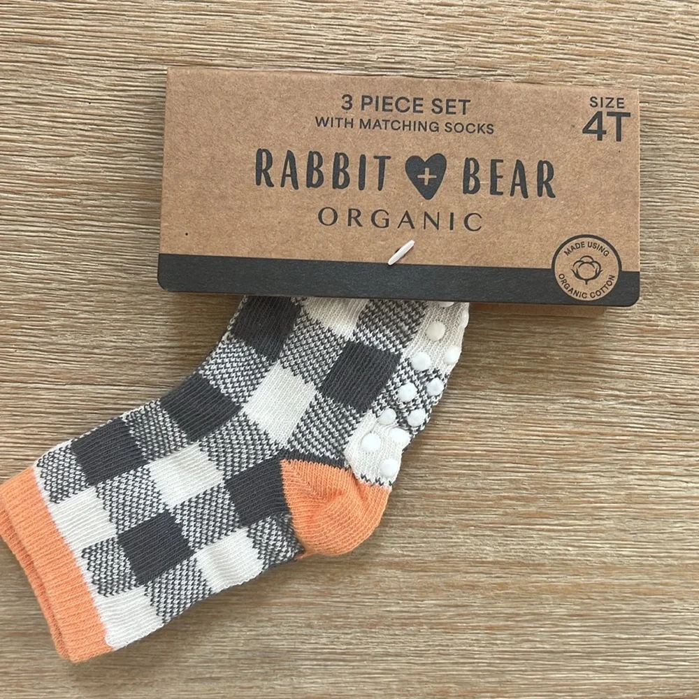 🎃 Rabbit + Bear Toddler Boy Girl Organic Cotton Pajama Set Pumpkin 4T - Picture 4 of 7